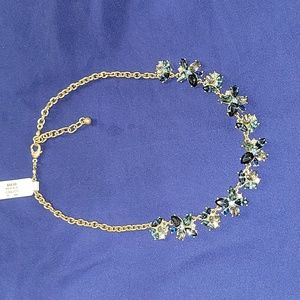 Gold tone blue & white rhinestone necklace